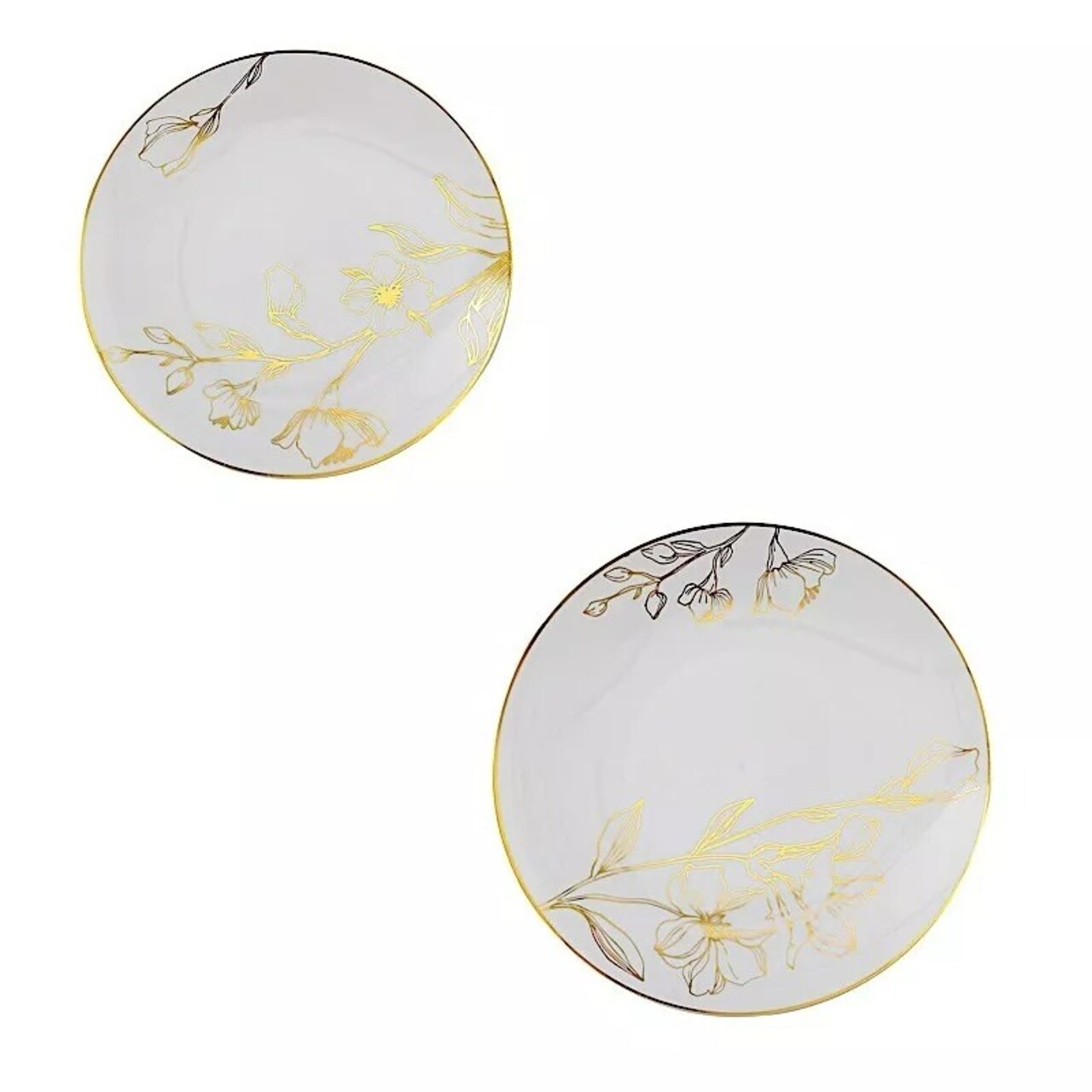 20 Round White Plastic Salad Dinner Plates Gold Floral Design Events Decorations